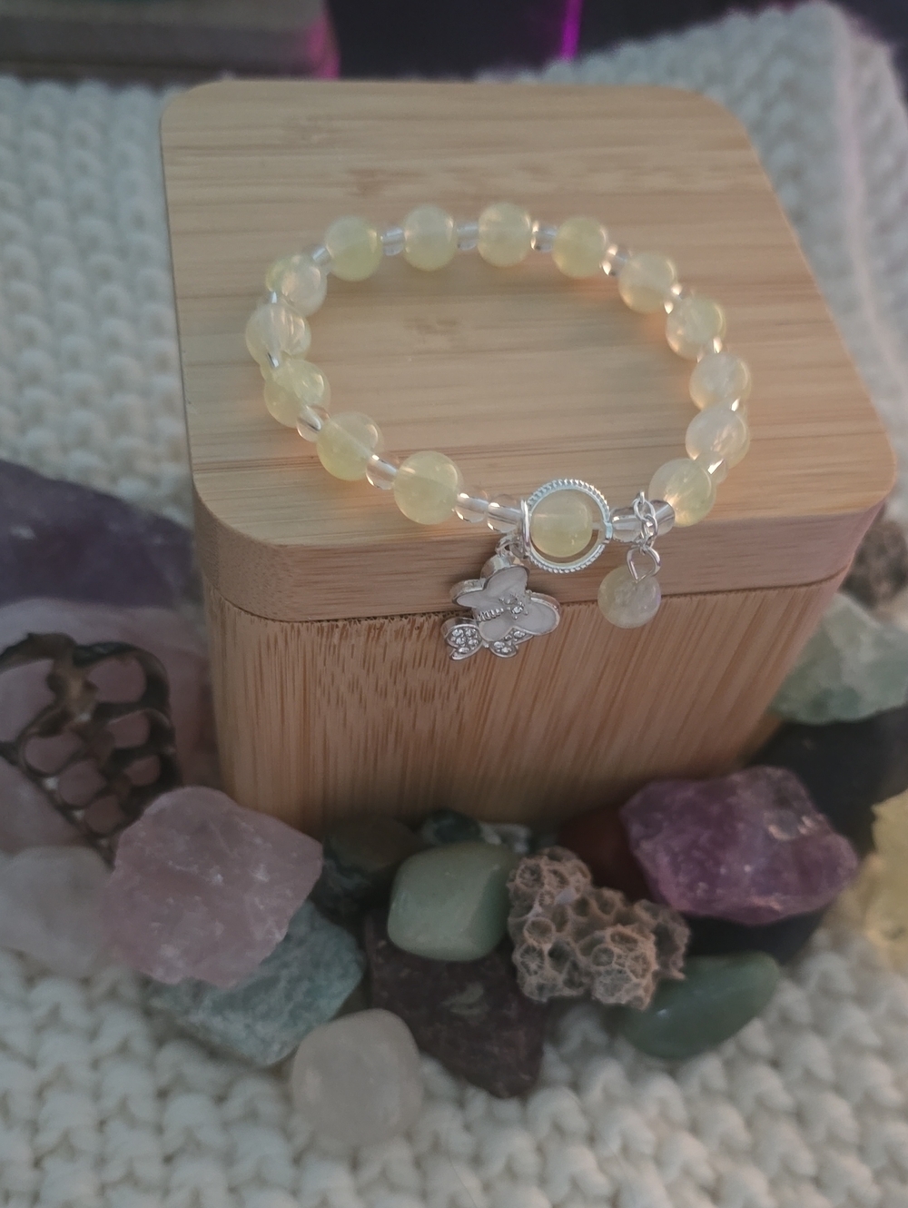 Yellow Glass Beaded Charm Bracelet